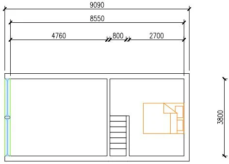 Tiny Villa A2 loft floor plan with sleeping area