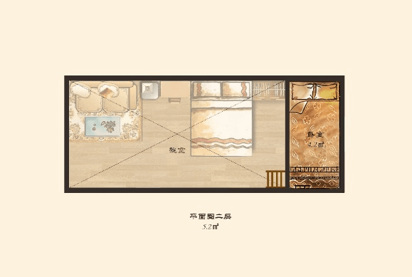 Tiny Villa T1 loft floor plan with sleeping area
